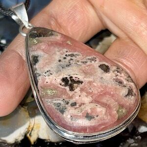 Light Pink Rhodochrosite in Pyrite Pendant 2 1/2”